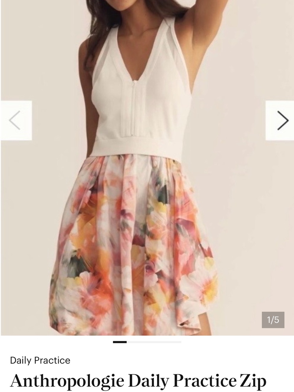 Anthropologie Daily Practice Zip Front V-Neck  Dress Pink Floral Large
